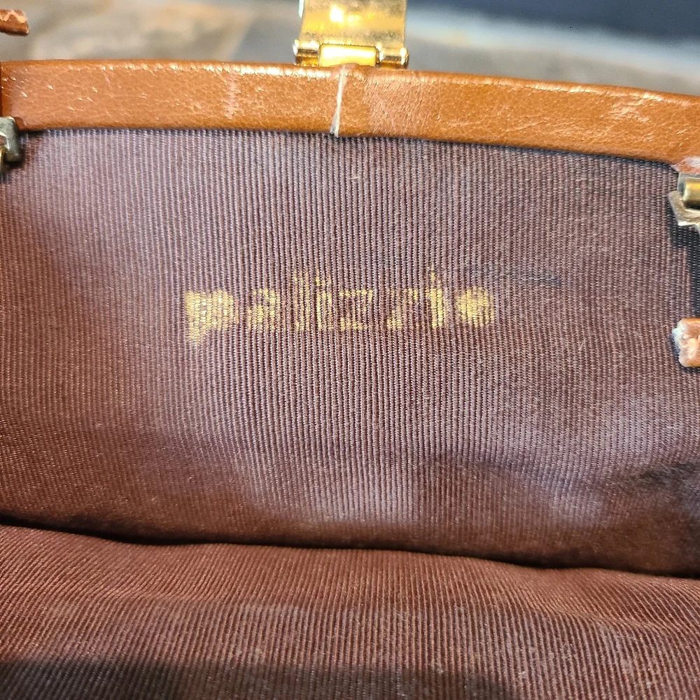 Palizzio of Italy Vintage Calfskin Clutch Style Purse with Shoulder Strap Brown